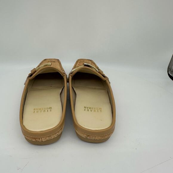 Vintage Stuart Weitzman Square Toe Cork Mules With Gold/Acrylic Buckle Size 4 - Picture 6 of 16